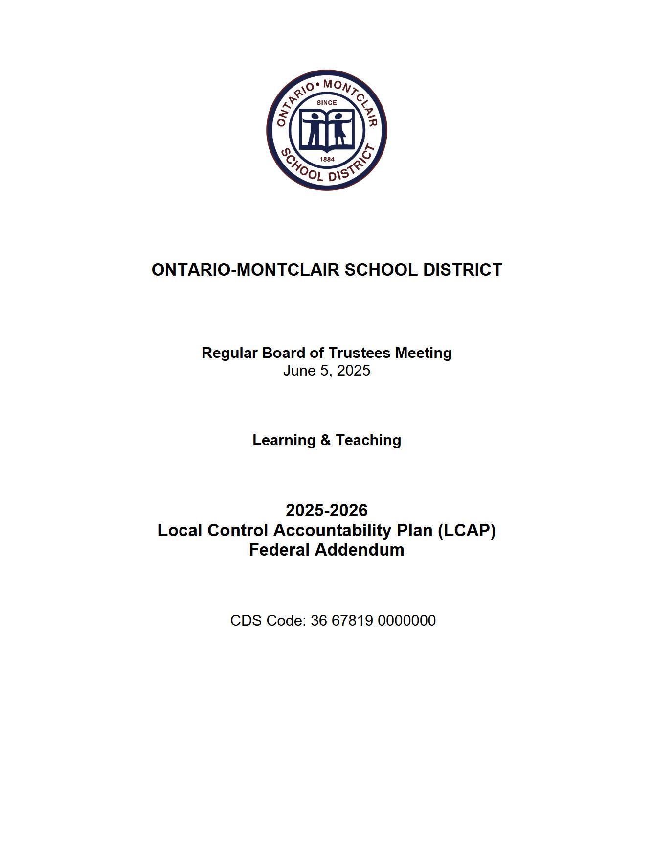 25-26 Local Control Accountability Plan (LCAP) Federal Addendum